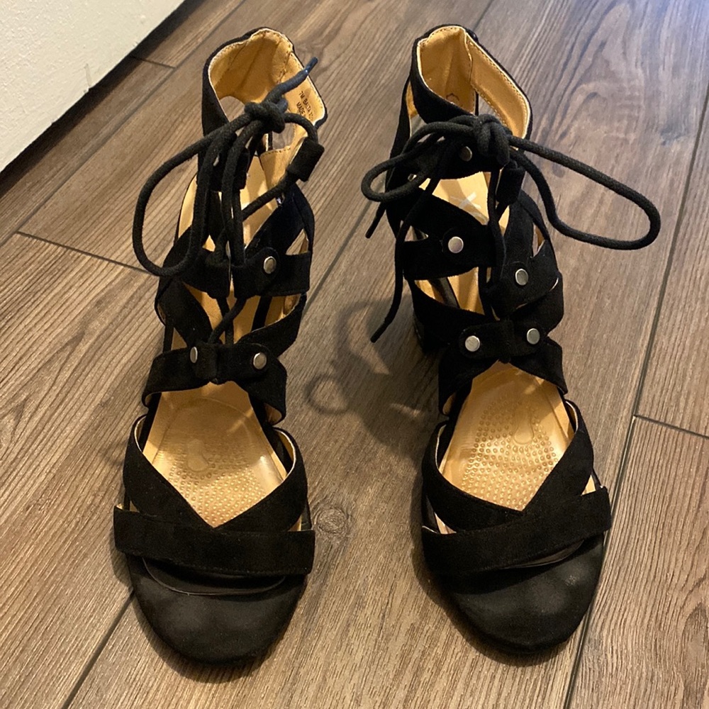 Lace up XOXO sandals like brand new with brand new lifts